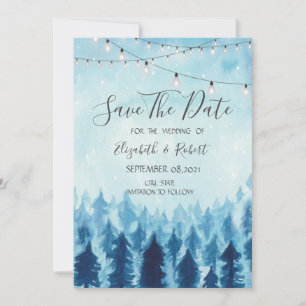 Woodland,Forest,Pine Trees Blue Save The Date