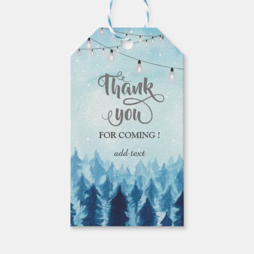 WoodlandForestPine Trees Blue Thank You Gift  Gift Tags