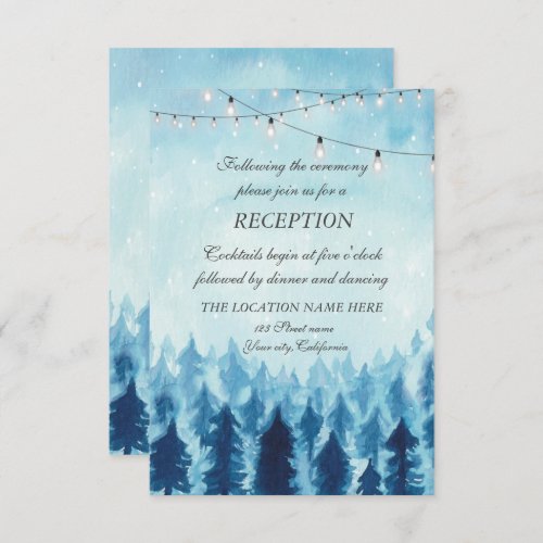 WoodlandForestPine Trees Blue Wedding Reception  Invitation