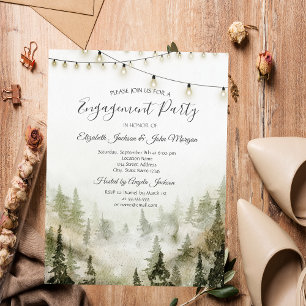 Woodland,Forest,Pine Trees, Lights Engagement   Invitation