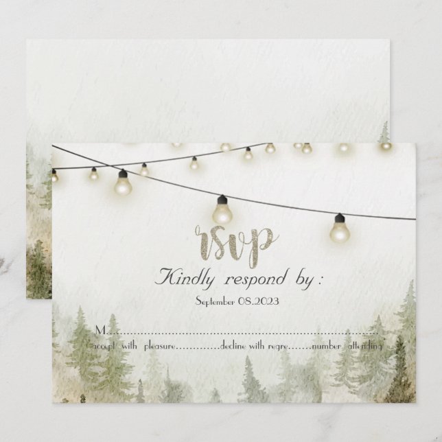 Woodland,Forest,Pine Trees,Lights RSVP Invitation (Front/Back)