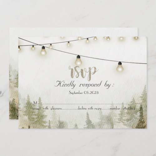 WoodlandForestPine TreesLights RSVP Invitation