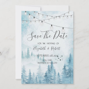 Woodland,Forest,Pine Trees Lights Save The Date