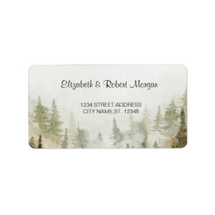 Woodland,Forest,Pine Trees,String Lights Wedding Label
