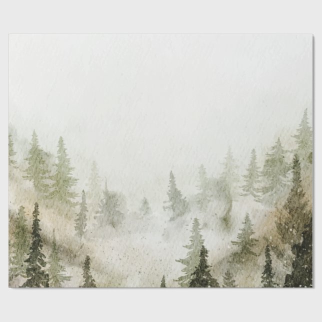 Woodland,Forest,Pine Trees,String Lights Wrapping Paper (Flat)