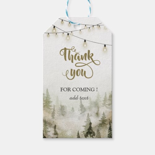 WoodlandForestPineTreesString Lights Thank You  Gift Tags