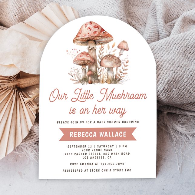 Woodland Forest Pink Mushroom Arch Baby Shower Invitation (Creator Uploaded)