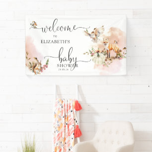 Woodland Forest Pumpkin Fall Baby Shower Welcome  Banner