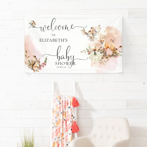 Woodland Forest Pumpkin Fall Baby Shower Welcome  Banner