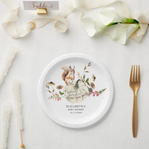 Woodland Forest Pumpkin Fall Floral Baby Shower Paper Plates