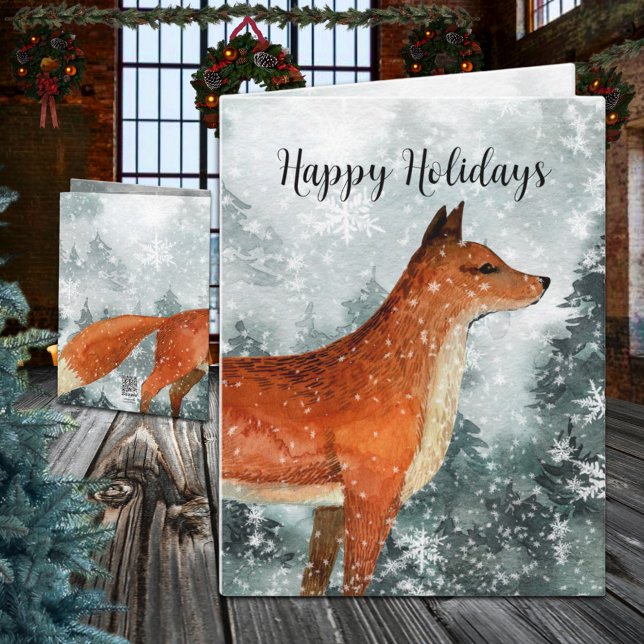 Woodland Forest Red Fox Happy Holiday Card (Woodland Forest Red Fox Happy Holiday Wraparound Graphics Folded Christmas Card)