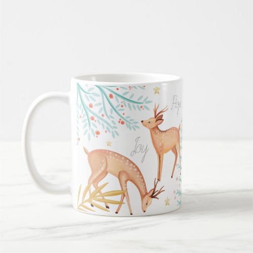 Woodland Forest Reindeer  Christmas Tree Scene Coffee Mug