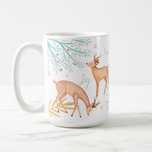 Woodland Forest Reindeer  Christmas Tree Scene Coffee Mug