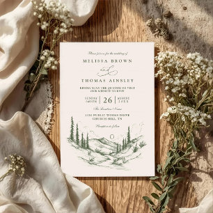 Woodland Forest Rustic Landscape QR Code Wedding Invitation