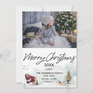 Woodland Forest Sled Bear Photo Merry Christmas Holiday Card