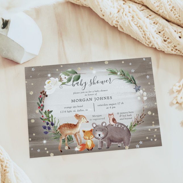 Woodland Forest Sparkle Baby Shower Invitation (Creator Uploaded)