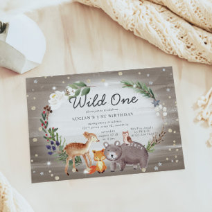 Woodland Forest Sparkle First Birthday Invitation