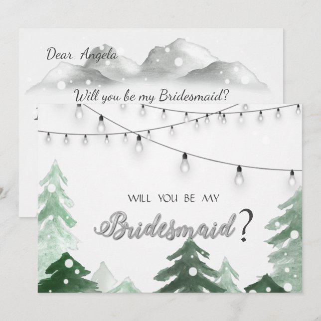 Woodland,Forest String Lights, Bridesmaid Card (Front/Back)