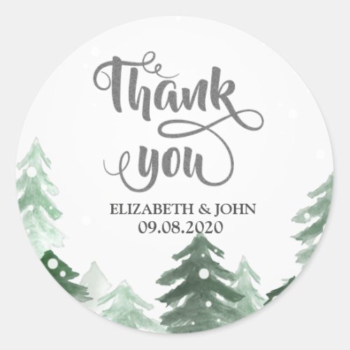 WoodlandForest String Lights Thank You Wedding Classic Round Sticker