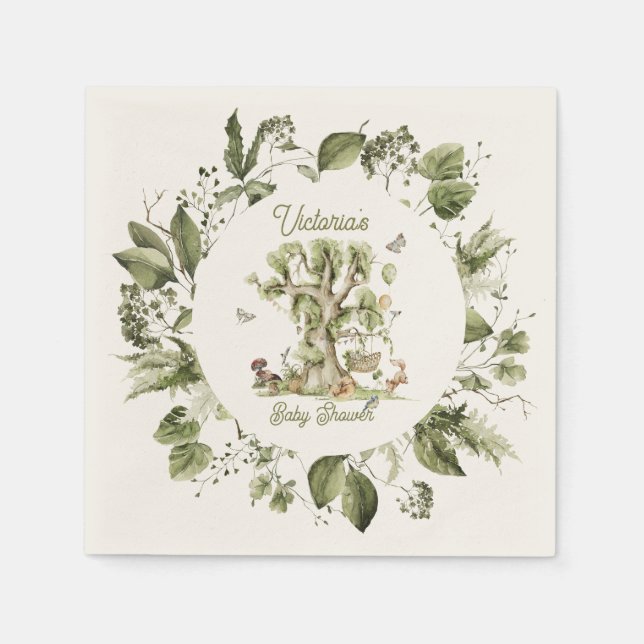 Woodland Forest Tree Cradle Animals Baby Shower Napkins (Front)
