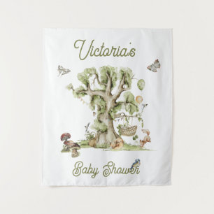 Woodland Forest Tree Cradle Animals Baby Shower Tapestry