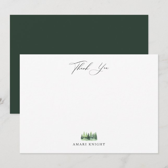Woodland Forest Trees Thank You Note Card (Front/Back)