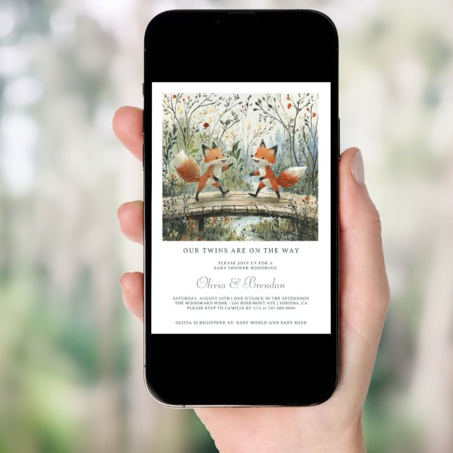 Woodland Forest Twins Baby Shower Invitation (Front Digital)