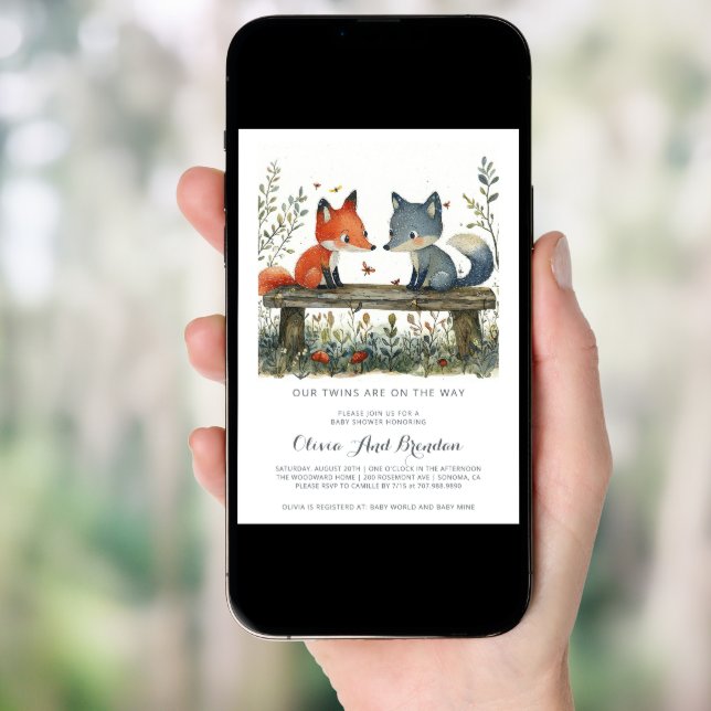 Woodland Forest Twins Baby Shower Invitation (Front Digital)