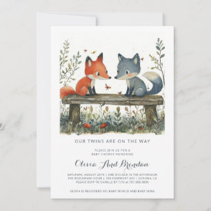 Woodland Forest Twins Baby Shower Invitation