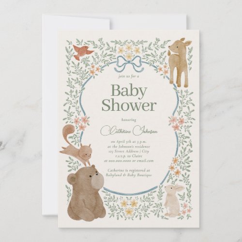 Woodland Forest Watercolor Animals Boy Baby Shower