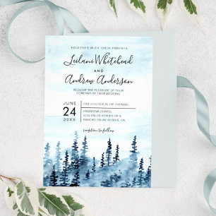 Woodland Forest Watercolor Blue Wedding Invitation