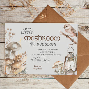 Woodland Forest Watercolor Mushroom Baby Shower Invitation