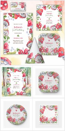 Woodland Forest Watercolor Mushroom Birthday Party