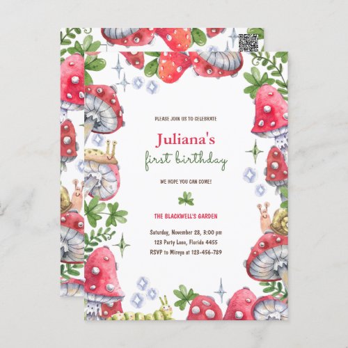 Woodland Forest Watercolor Mushroom Birthday Party Postcard