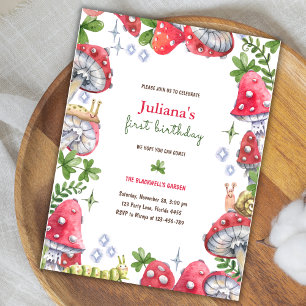 Woodland Forest Watercolor Mushroom Birthday Party Postcard