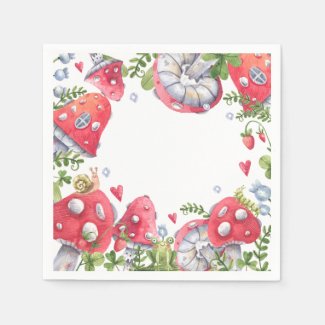 Woodland Forest Watercolor Mushroom Kids Birthday