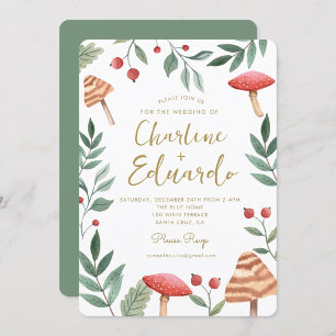 Woodland forest Watercolor Mushroom Wedding Invitation