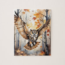 Woodland Forest Watercolor Owl Fall Animal
