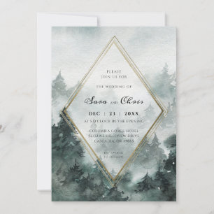 Woodland Forest Watercolor Wedding Invitation