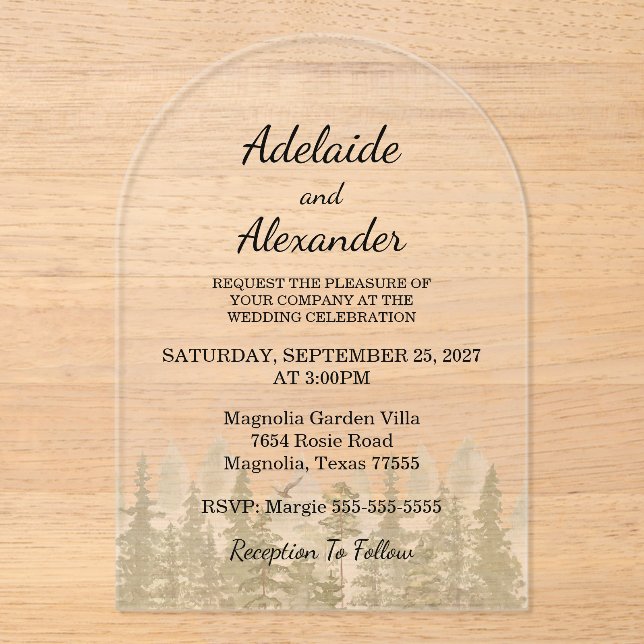 Woodland Forest Wedding Green Acrylic Invitations (Front)