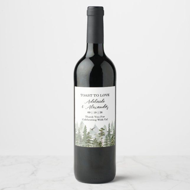 Woodland Forest Wedding Green Wine Label (Front)