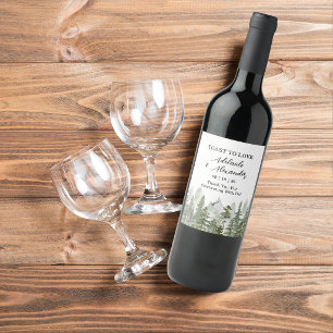Woodland Forest Wedding Green Wine Label