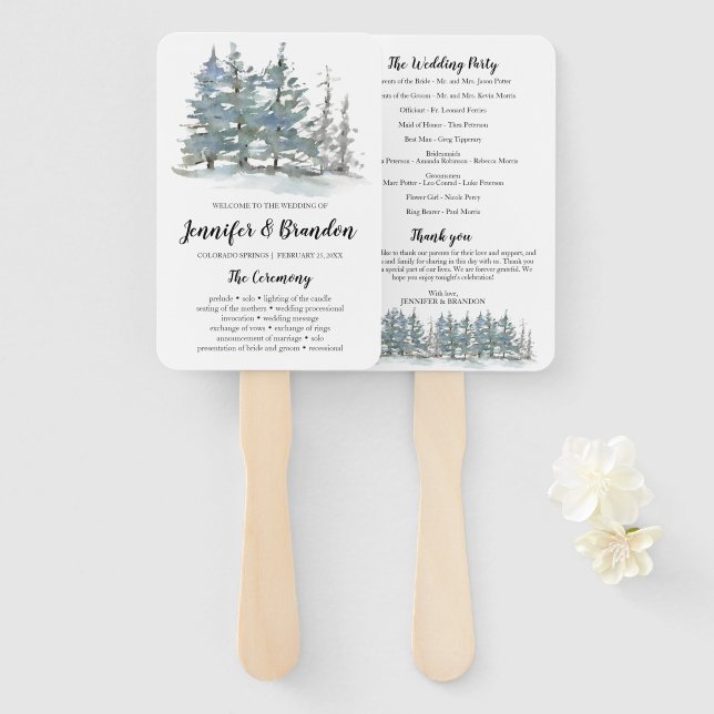 Woodland forest wedding program fan (Front and Back)