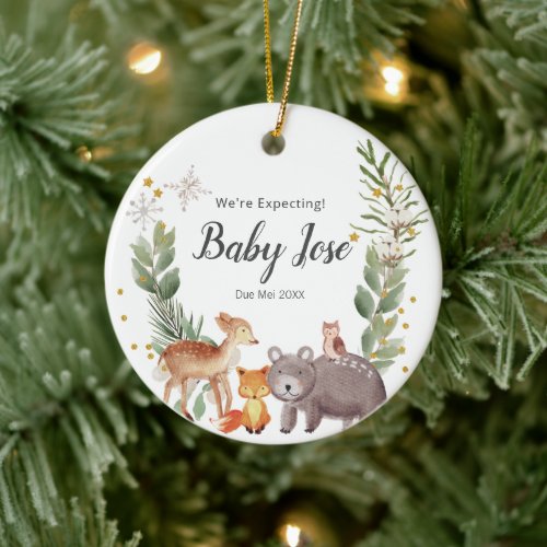 Woodland Forest Were Expecting Parents Ceramic Ornament