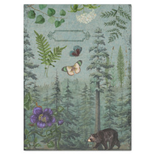 Woodland Forest Wildlife Bear, Butterfly Decoupage Tissue Paper
