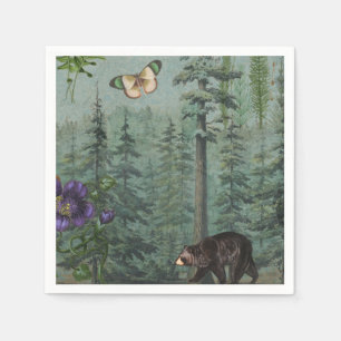 Woodland Forest Wildlife Bear, Butterfly, Nature Napkins