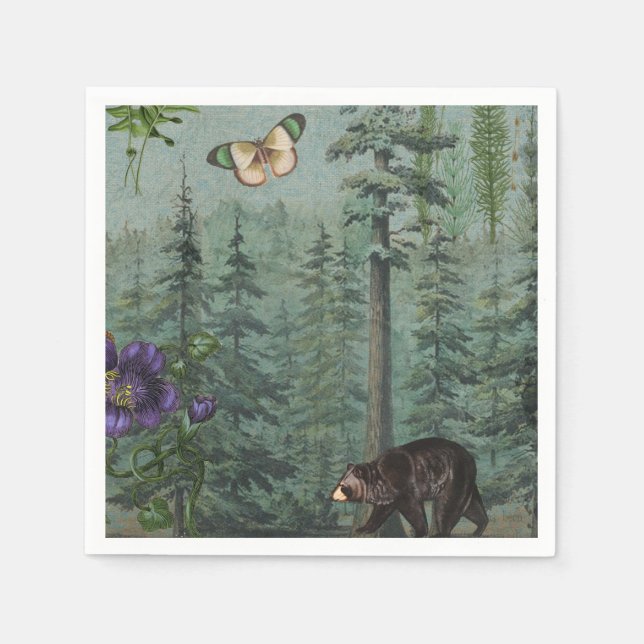 Woodland Forest Wildlife Bear, Butterfly, Nature Napkins (Front)