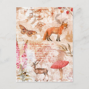 Woodland Forest Wildlife Fox Deer Butterfly Autumn Postcard