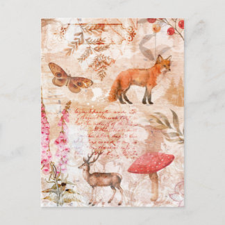 Woodland Forest Wildlife Fox Deer Butterfly Autumn Postcard