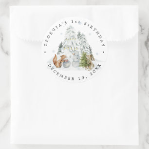 Woodland Forest Winter Birthday Party Thank You Classic Round Sticker
